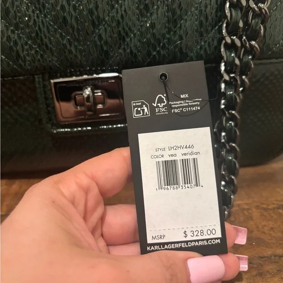 Karl Lagerfeld Dark Green Quilted Shoulder Bag - Picture 3 of 12